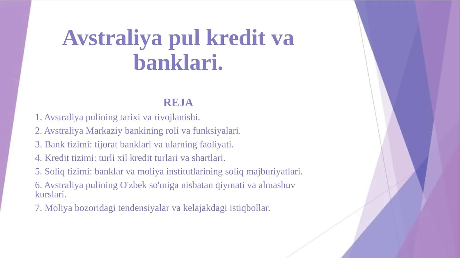 Avstraliya pul kredit va banklari. 1