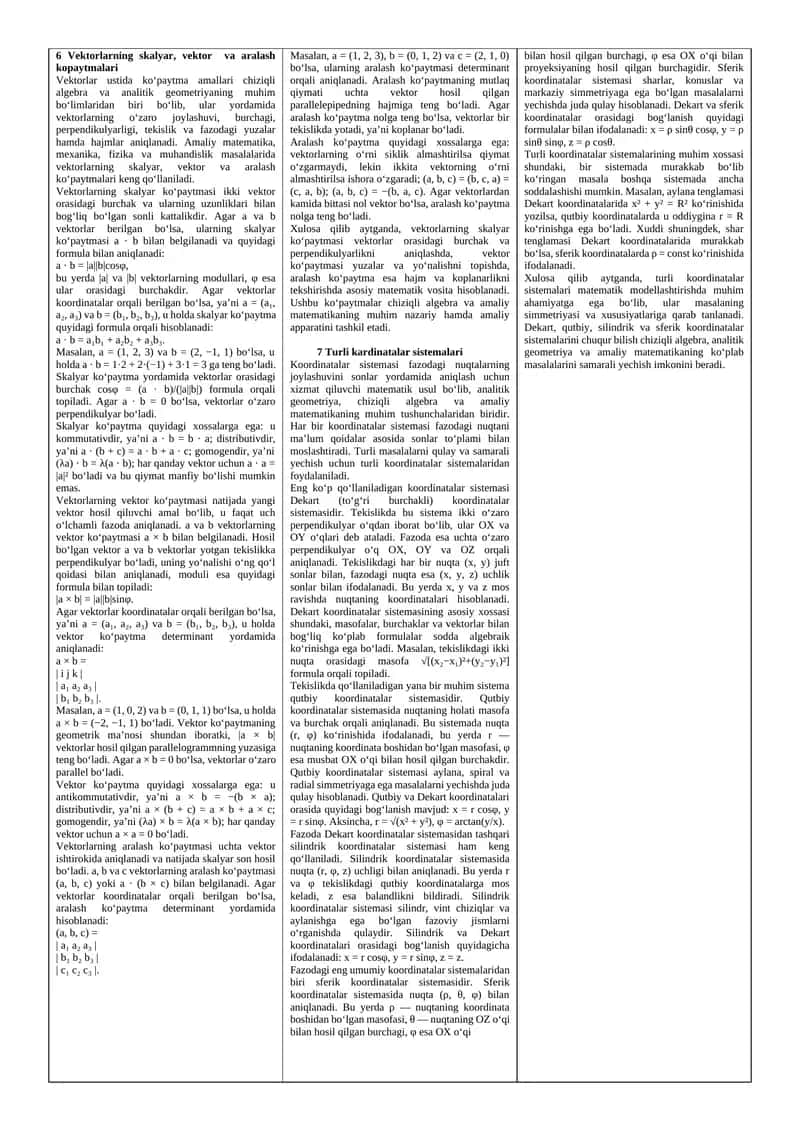 Vektorlarning skalyar, vektor va aralash kopaytmalari 1
