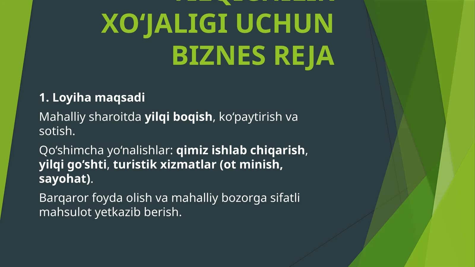 YILQICHILIK XO‘JALIGI UCHUN BIZNES REJA 1