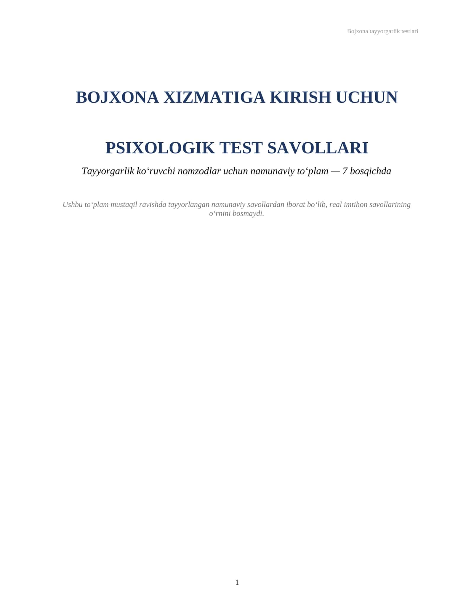 Bojxona tayyorgarlik testlari 1