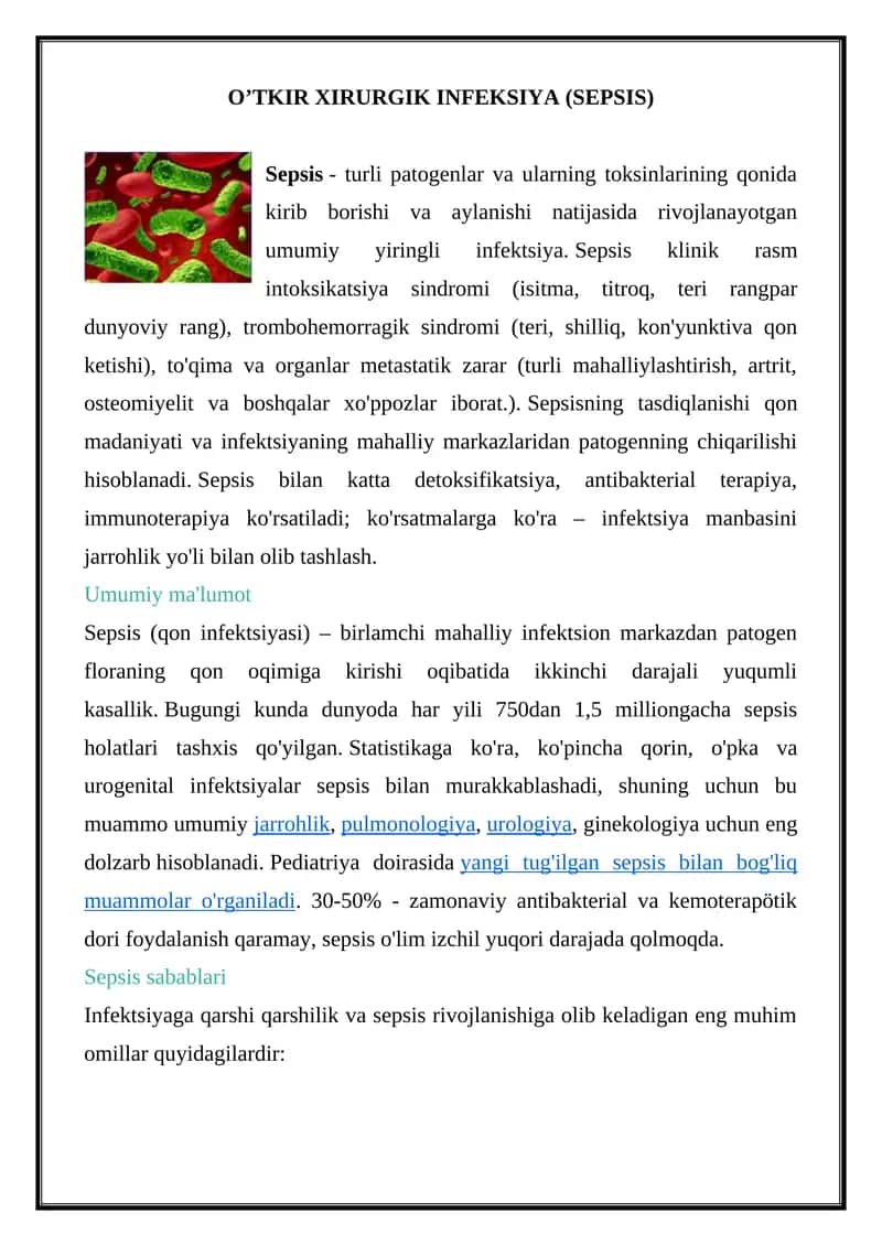 O’TKIR XIRURGIK INFEKSIYA (SEPSIS) 1