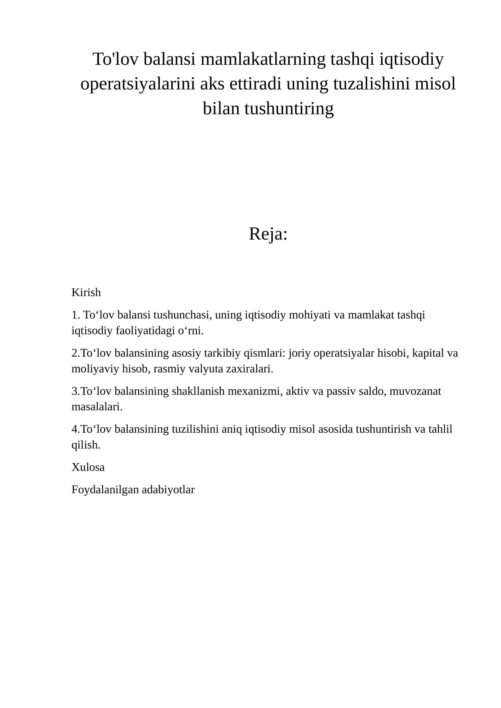 To'lov balansi tushunchasi va undagi mohiyati 1