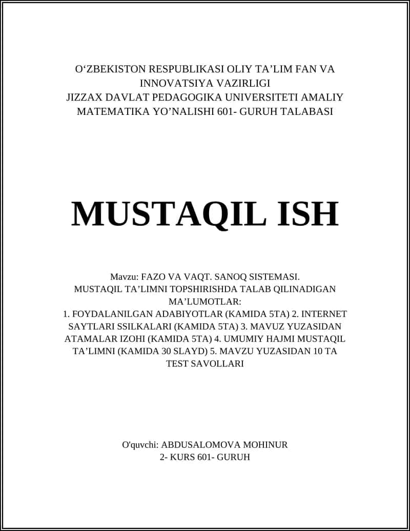 FAZO VA VAQT. SANOQ SISTEMASI 1