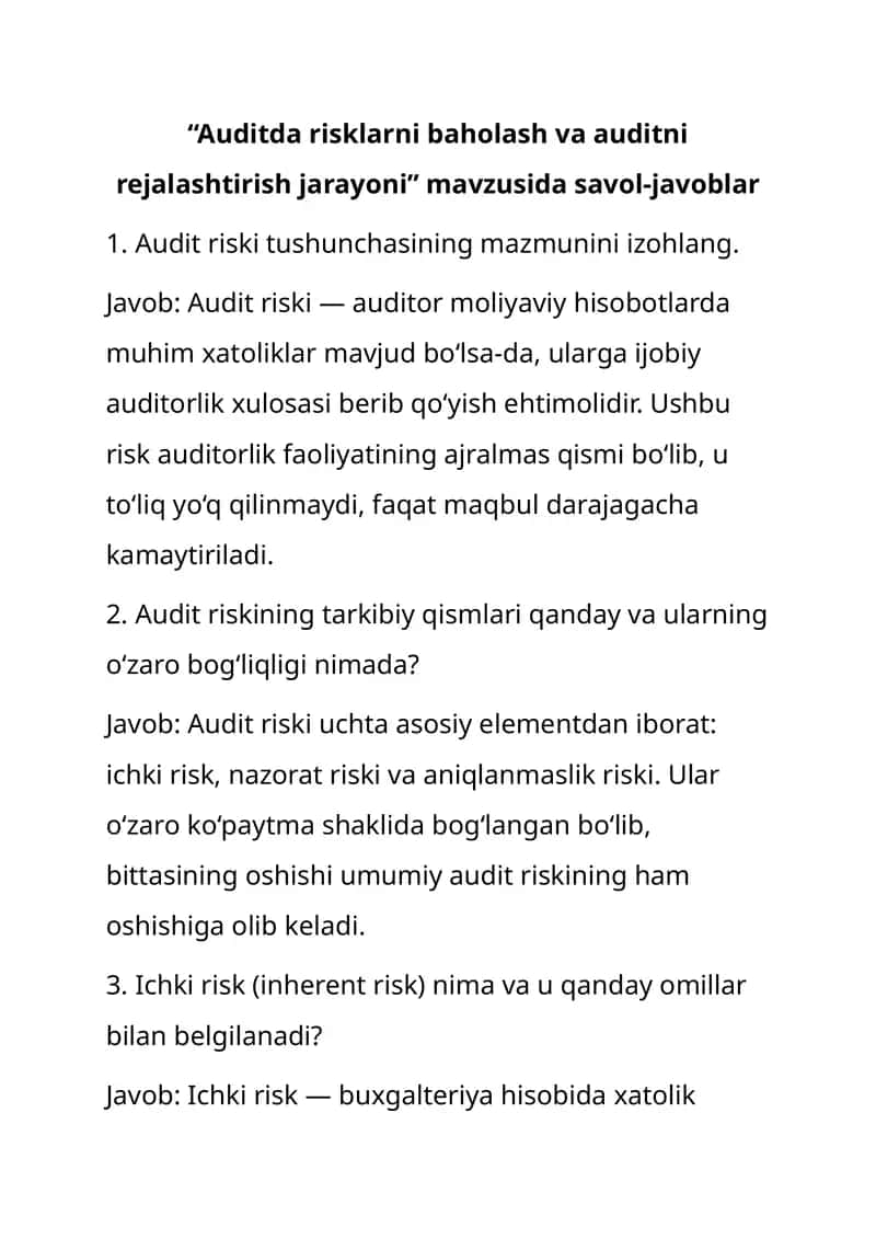 Audit risklarni baholash va auditni rejalashtirish jarayoni 1