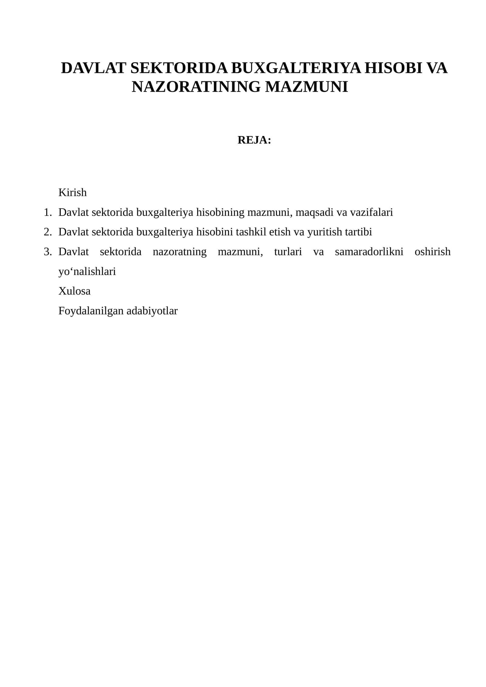 Davlat Sektorida Buxgalteriya Hisobi va Nazoratining Mazmuni 1