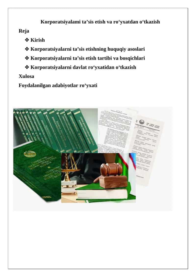 Korporatsiyalami ta’sis etish va ro‘yxatdan o‘tkazish 1