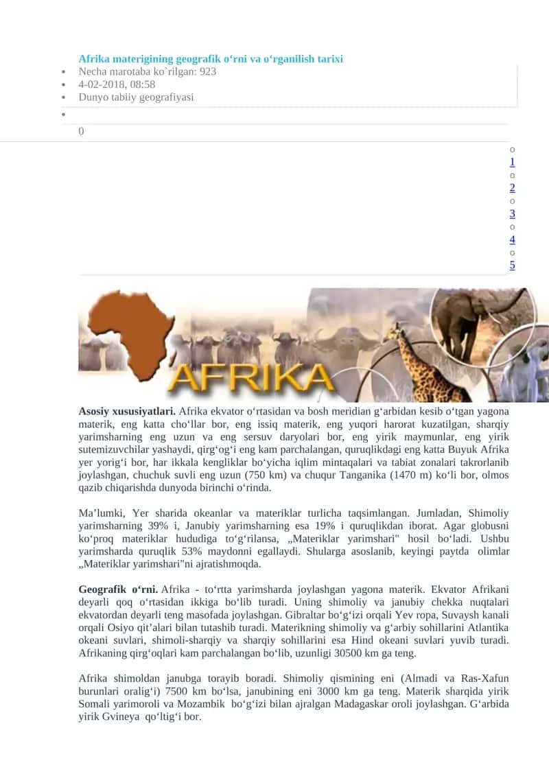 Afrika materigining geografik o‘rni va o‘rganilish tarixi 1