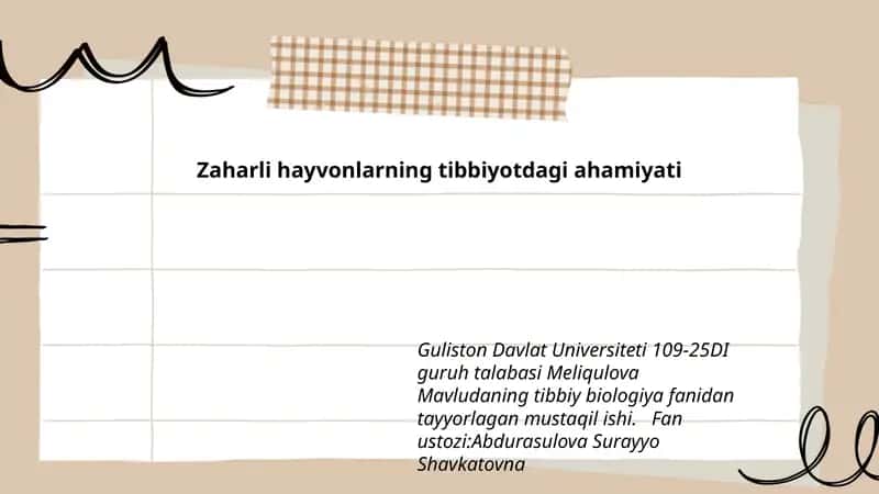Zaharli hayvonlarning tibbiyotdagi ahamiyati 1