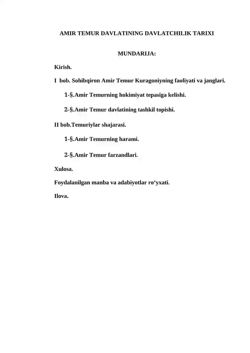 AMIR TEMUR DAVLATINING DAVLATCHILIK TARIXI