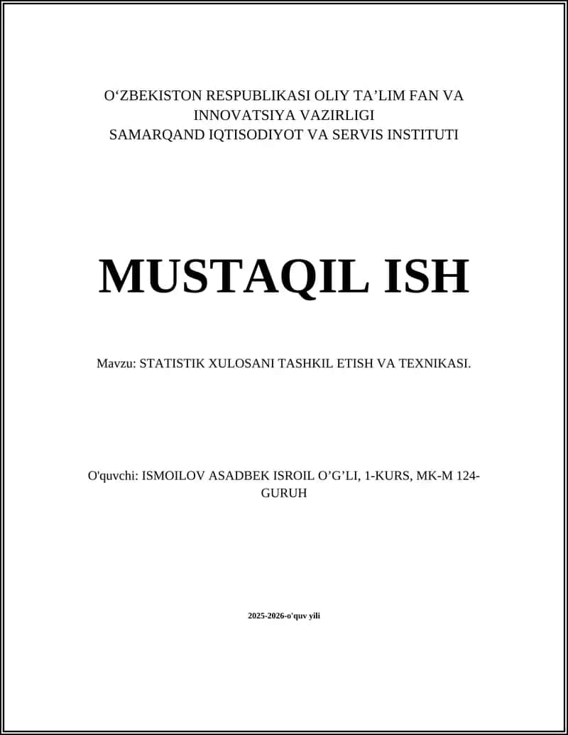 STATISTIK XULOSA CHIQARISH 1