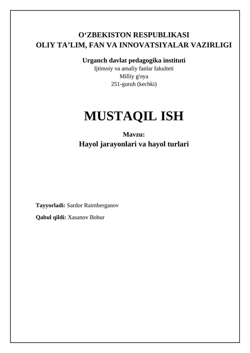 Tasavvur jarayonlari va turlari 1