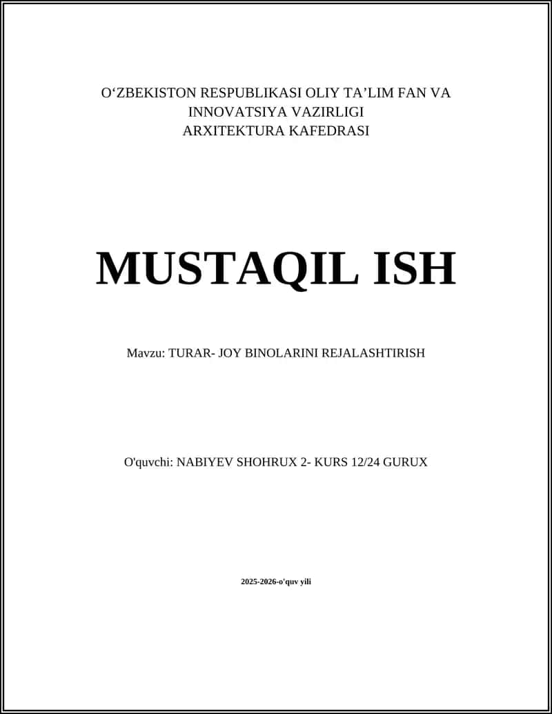TURAR- JOY BINOLARINI REJALASHTIRISH 1