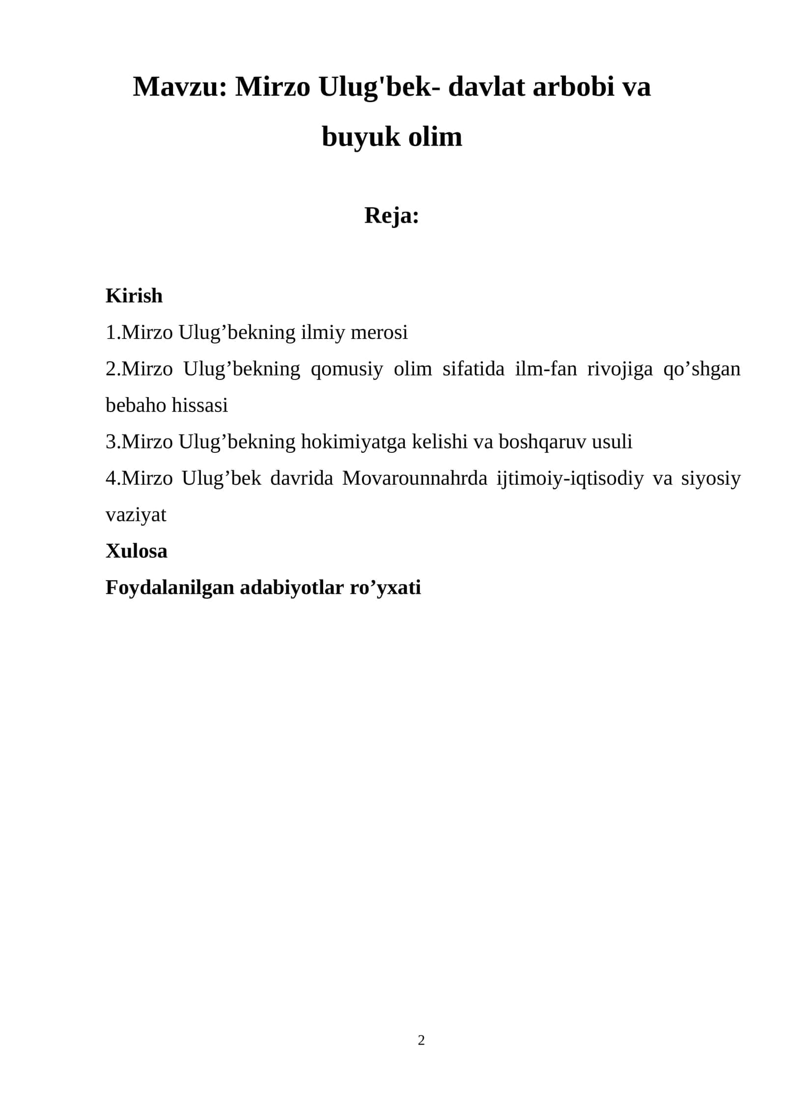 Mirzo Ulug'bek- davlat arbobi va buyuk olim 1