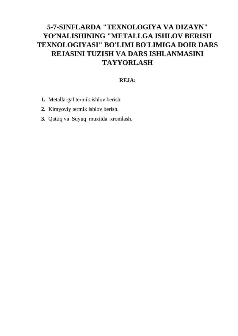 Metallga ishlov berish texnologiyasi 1