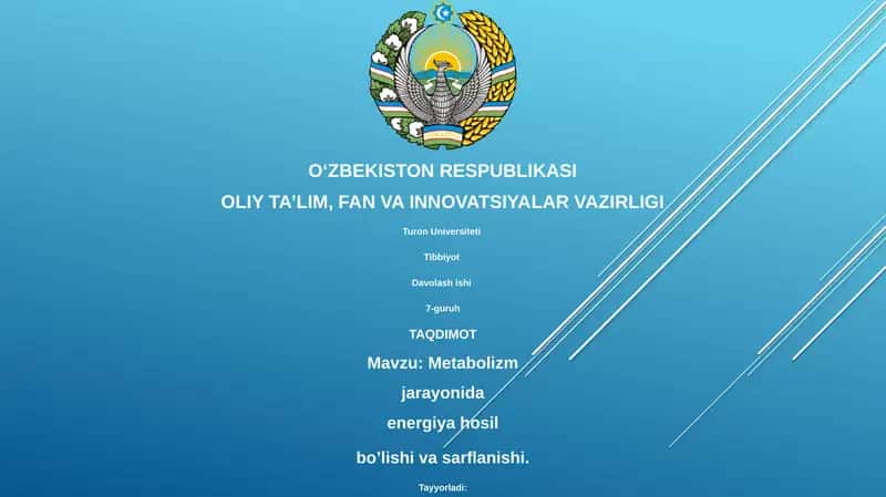 Metabolizm jarayonida energiya hosil bo’lishi va sarflanishi 1