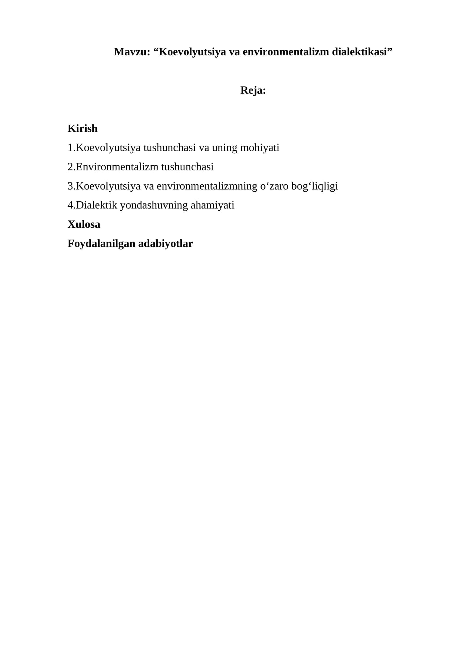 “Koevolyutsiya va environmentalizm dialektikasi” 1
