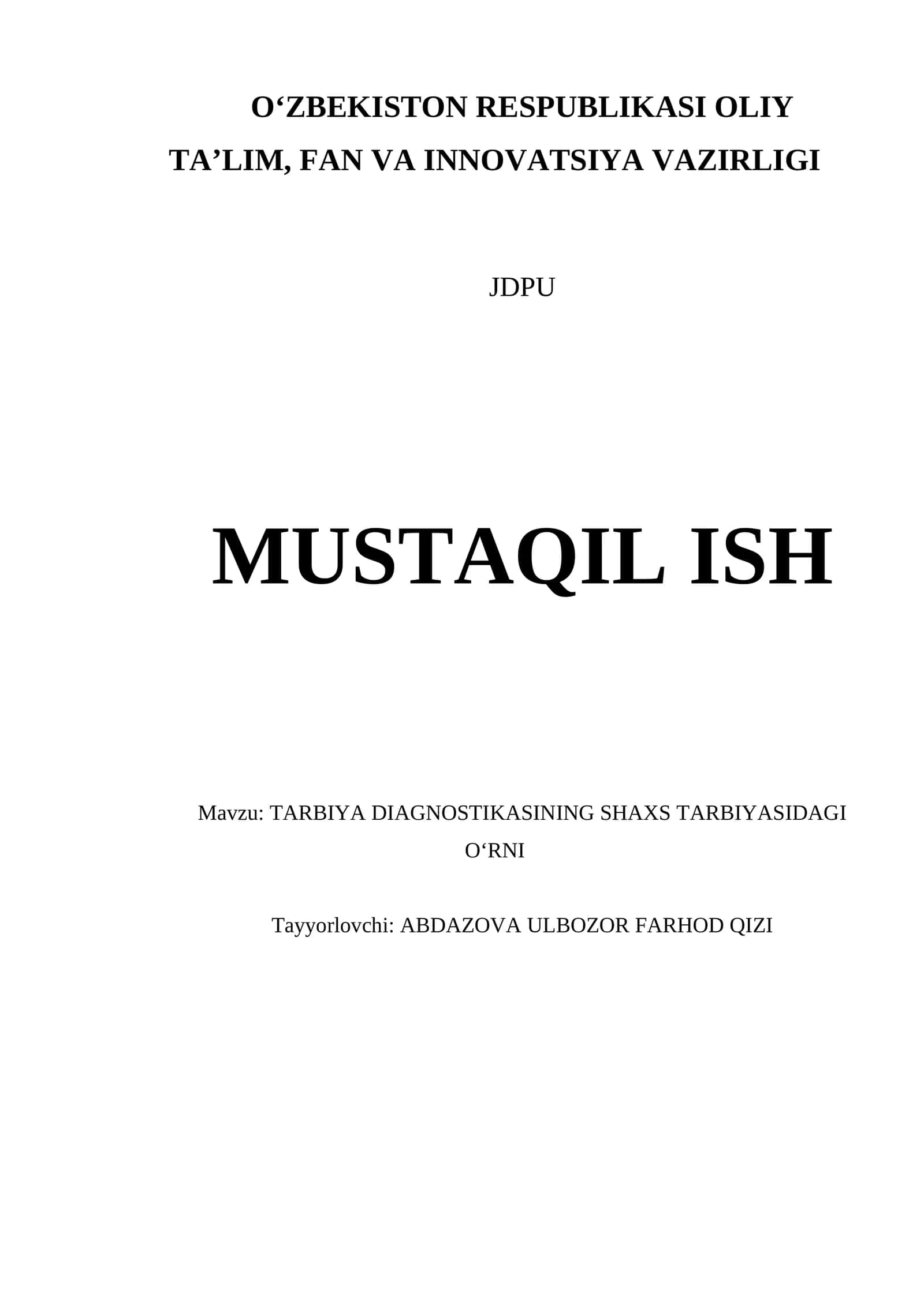 TARBIYA DIAGNOSTIKASINING SHAXS TARBIYASIDAGI OʻRNI 1