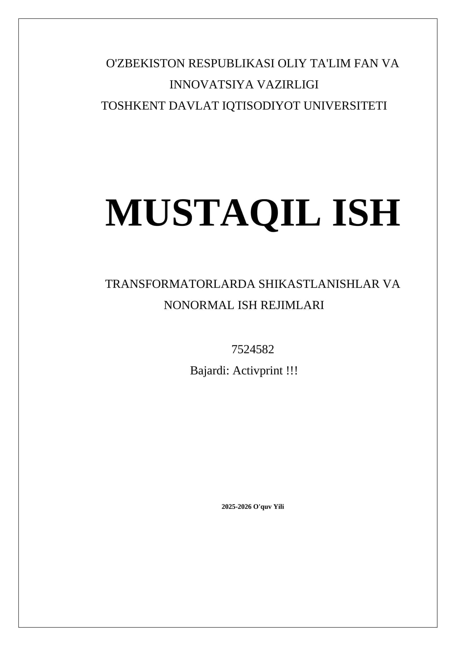 TRANSFORMATORLARDA SHIKASTLANISHLAR VA NONORMAL ISH REJIMLARI 1