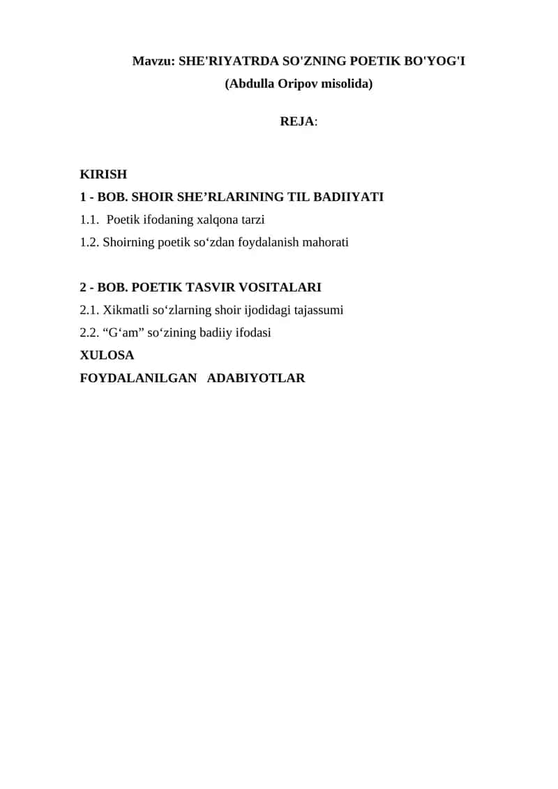 SHE'RIYATRDA SO'ZNING POETIK BO'YOG'I 1