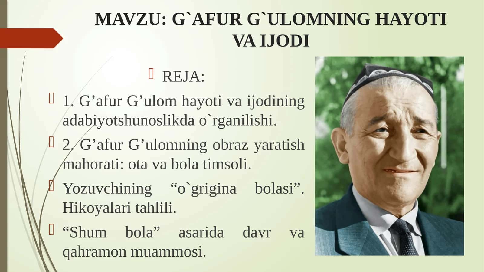 G`AFUR G`ULOMNING HAYOTI VA IJODI 1