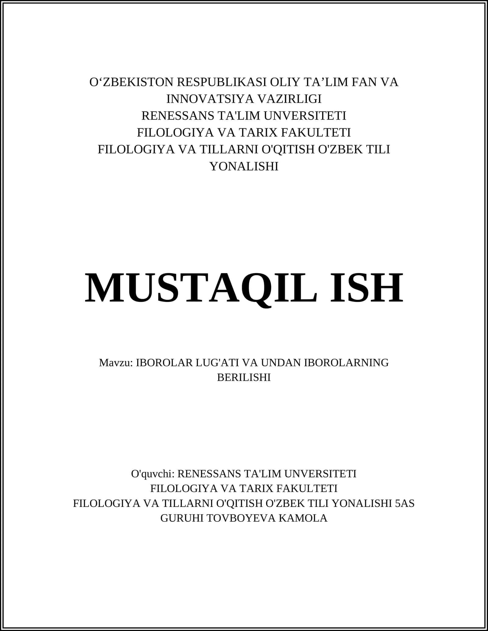 IBOROLAR LUG'ATI VA UNDAN IBOROLARNING BERILISHI 1