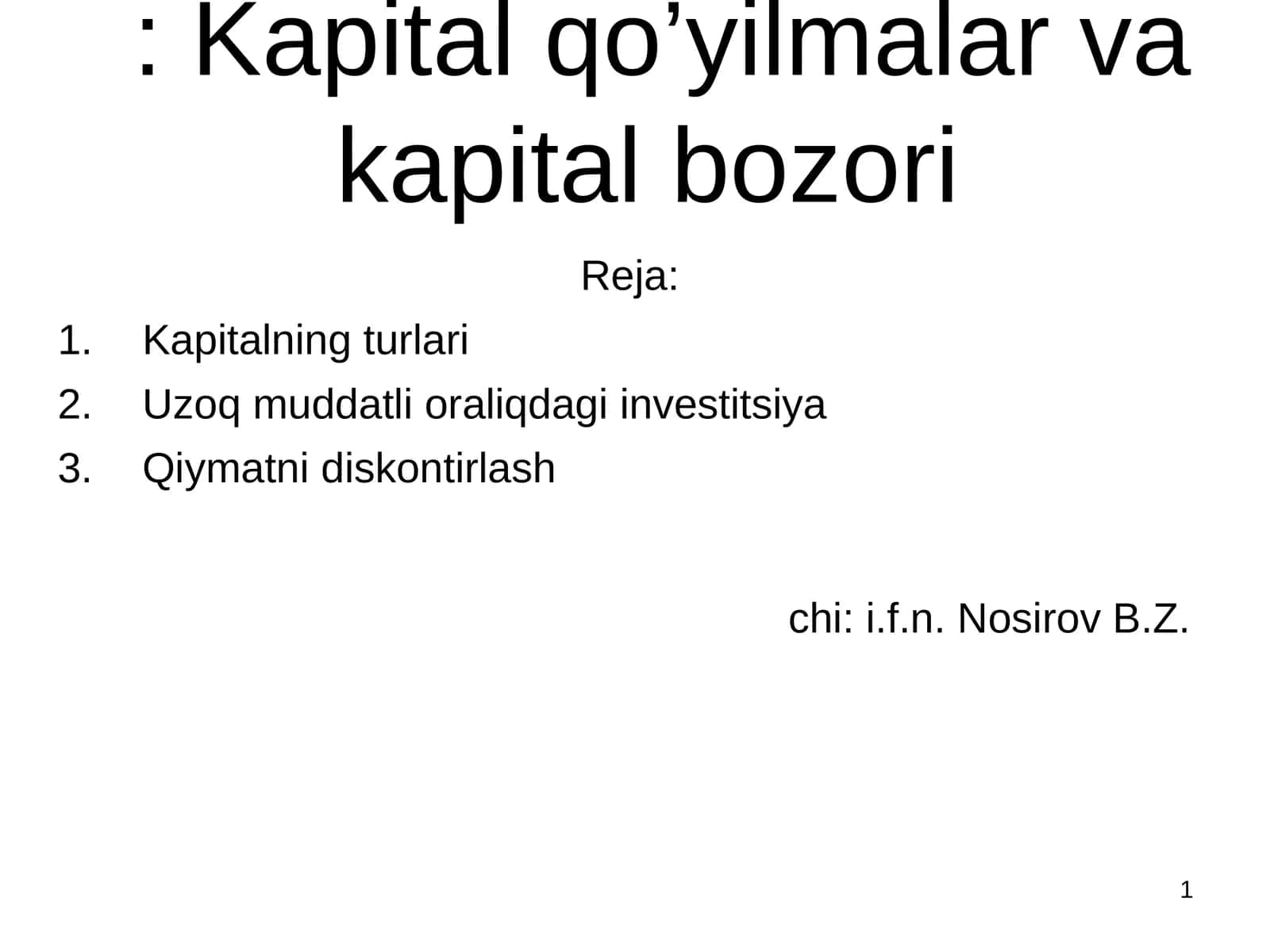 Kapital qo’yilmalar va kapital bozori 1