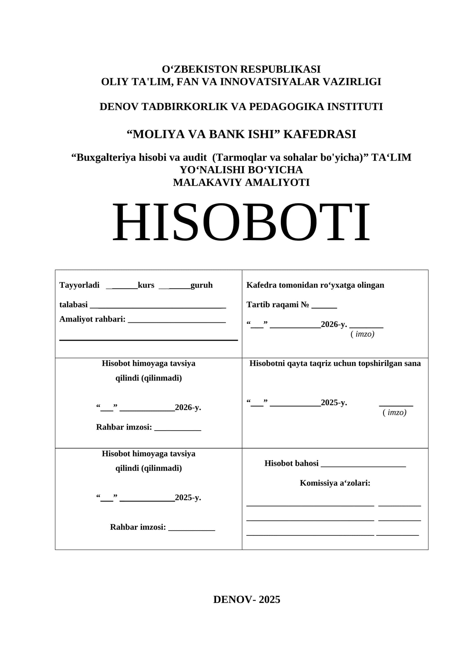 Buxgalteriya hisobi va audit (Tarmoqlar va sohalar bo'yicha) ta'limi 1
