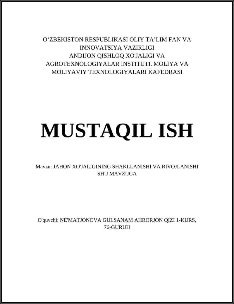 Jahon xo'jaliginin shakllanishi va rivojlanishi 1