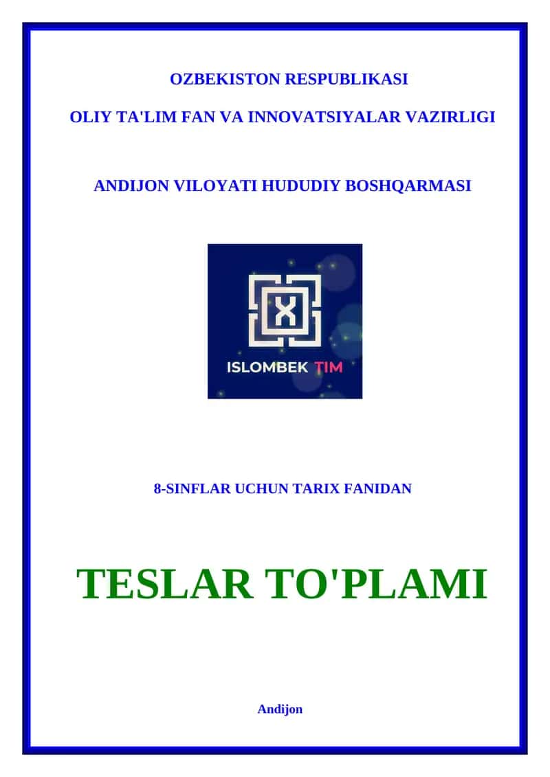 8-sinflar uchun tarix fanidan teslar to'plami 1
