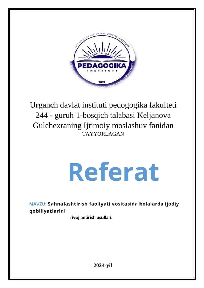 Sahnalashtirish faoliyati vositasida bolalarda ijodiy qobiliyatlarini rivojlantirish usullari 1