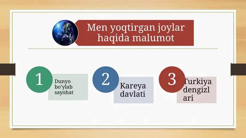 Men yoqtirgan joylar haqida malumot 1