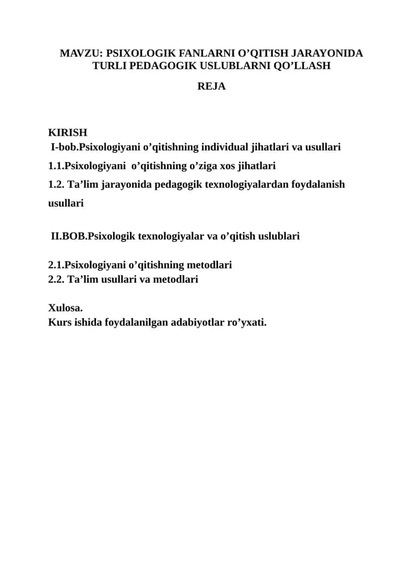 Psixologik fanlarni o’qitish jarayonida turlı pedagogik uslublarni qo’llash 1