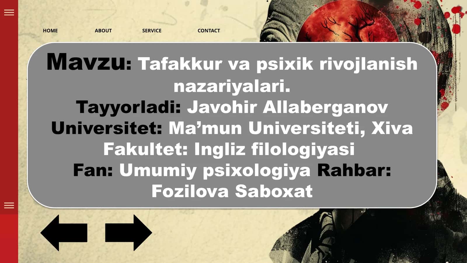 Psixologiyadan - Tafakkur va Psixik rivojlanish mavzusiga tayyorlangan Ajoyib presentatsiya // Ichida savol javob oʻyinlari bilan, interactive. 1
