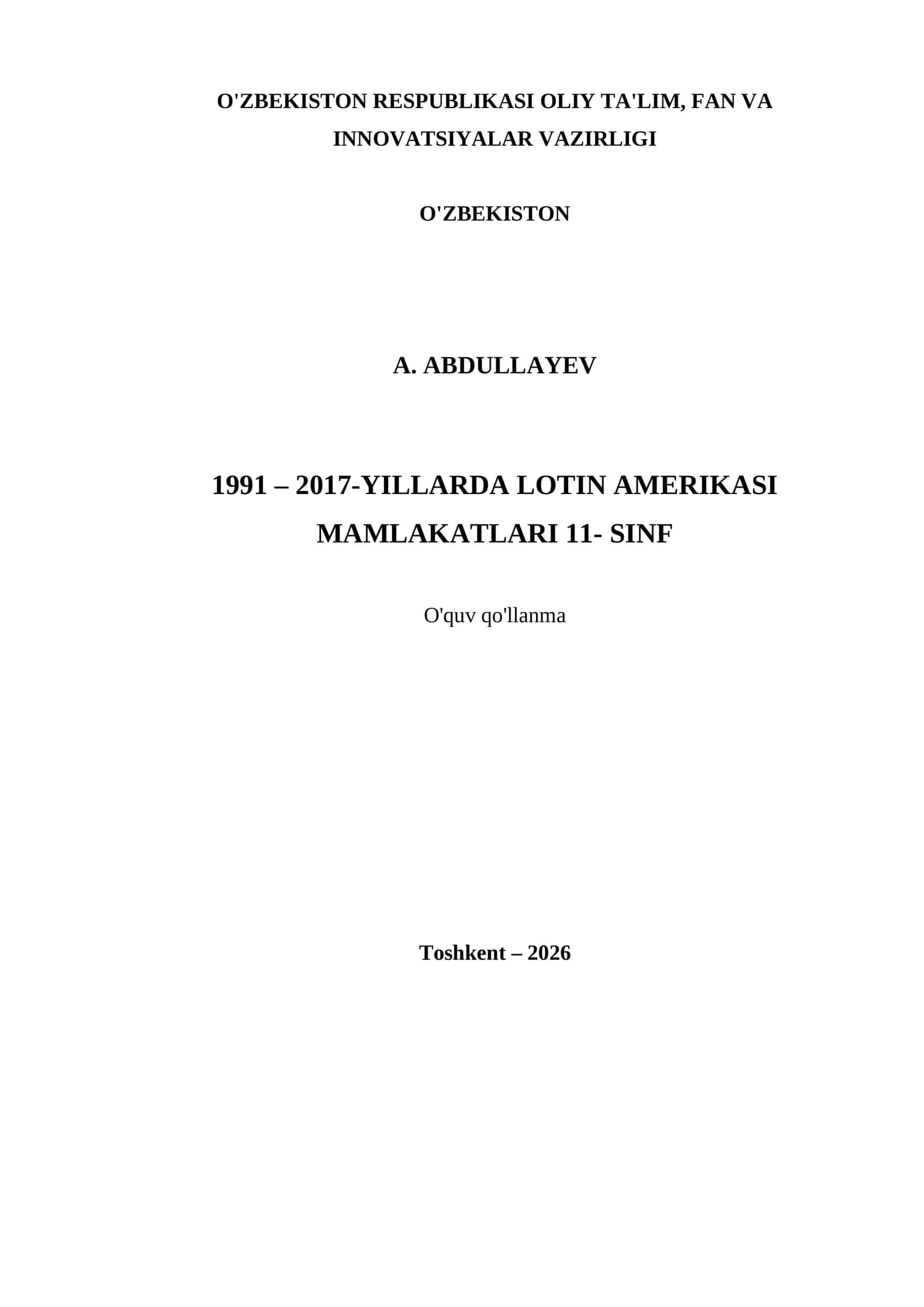 1991 – 2017-YILLARDA LOTIN AMERIKASI MAMLAKATLARI 11- SINF 1