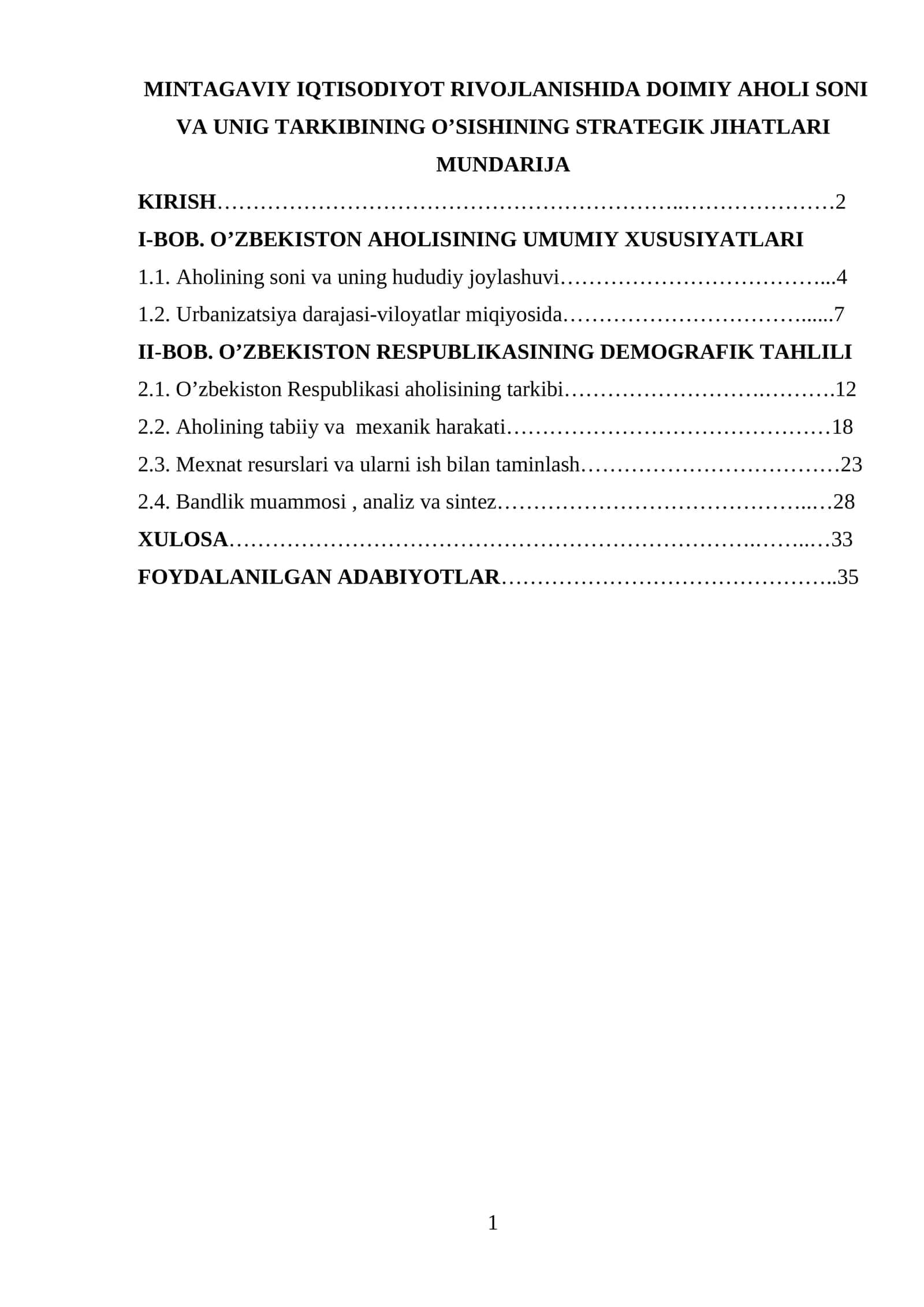 Mintagaviy iqtisodiyot rivojlanishida doimiy aholi soni va unig tarkibining o’sishining strategik jihatlari 1
