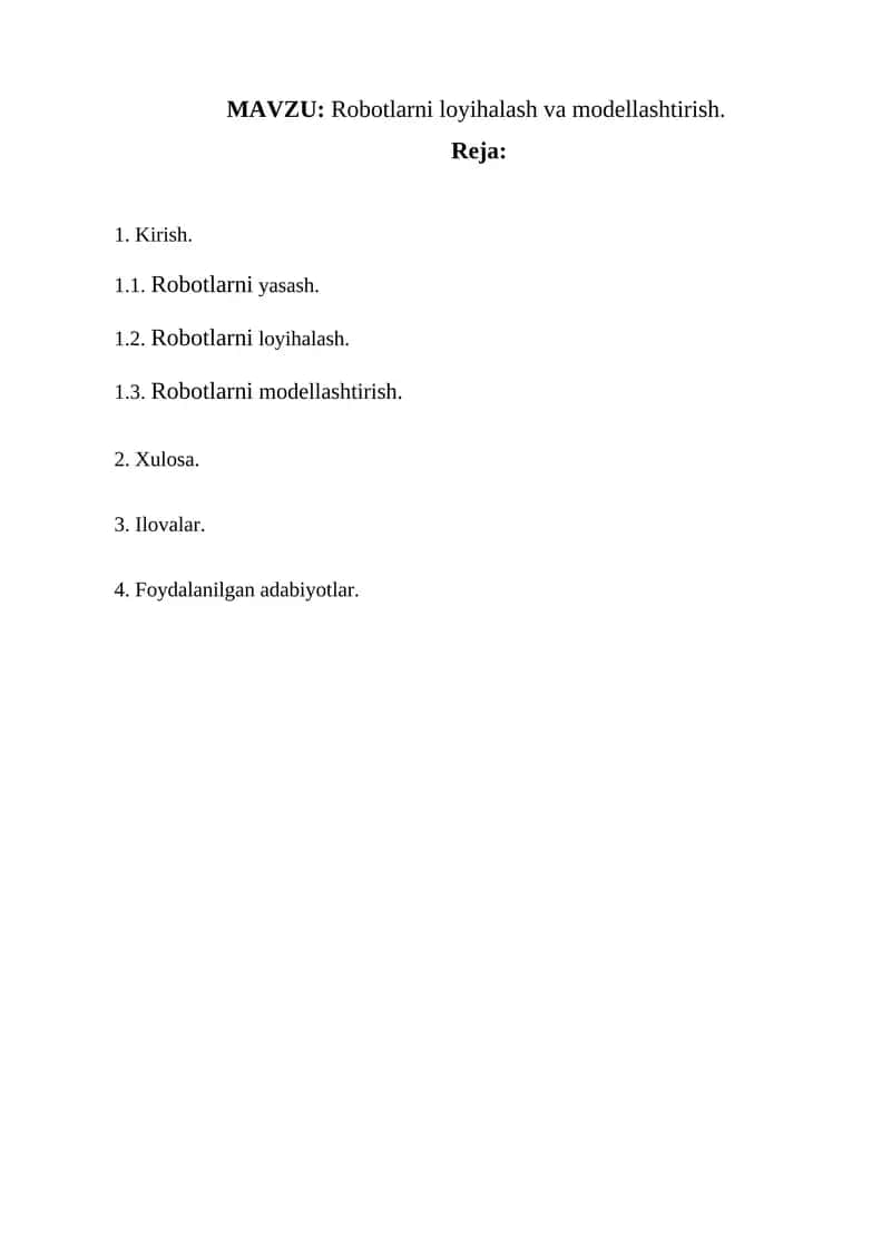 Robotlarni loyihalash va modellashtirish 1