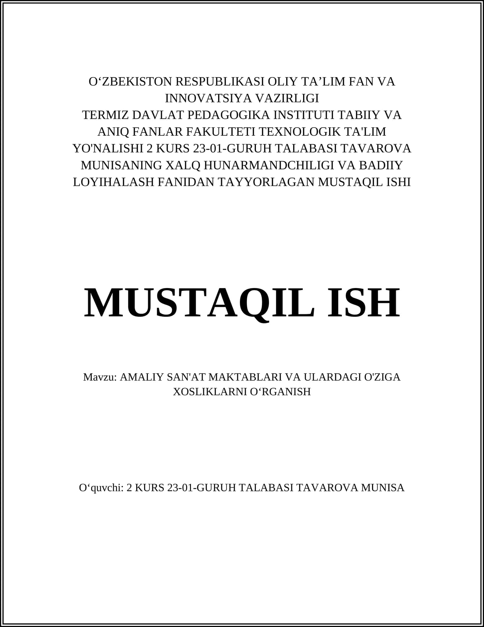 MUSTAQIL ISH 1