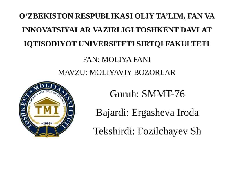 Moliyaviy bozorlar 1
