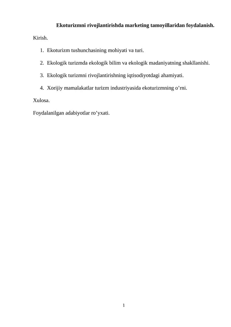 Ekoturizmni rivojlantirishda marketing tamoyillaridan foydalanish 1