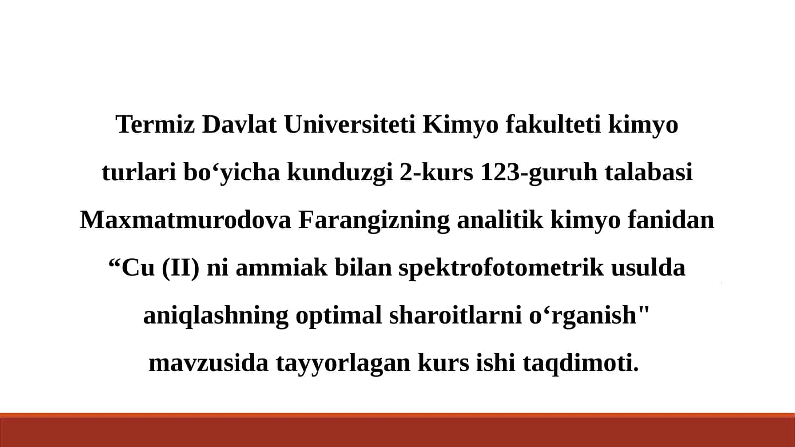 Cu (II)ni ammiak bilan spektrofotometrik usulda aniqlashning optimal sharoitlarini o‘rganish 1