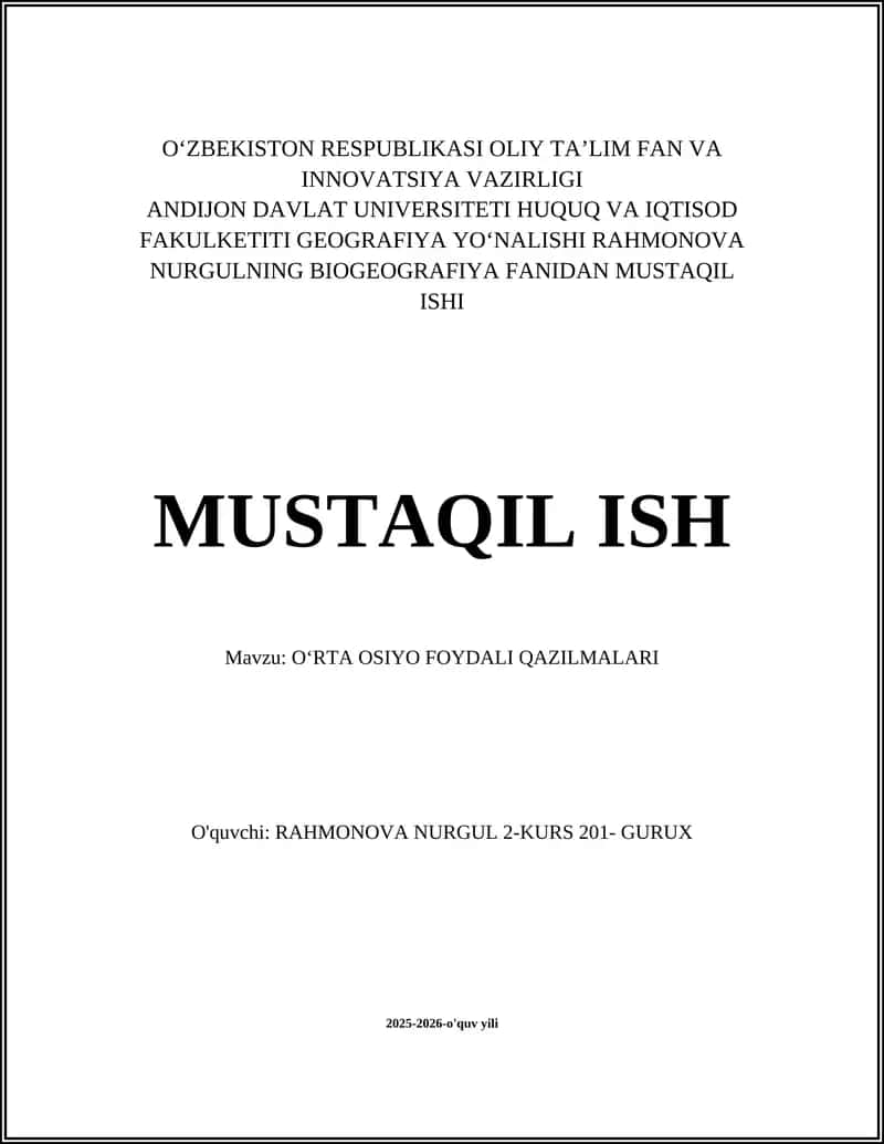 OʻRTA OSIYO FOYDALI QAZILMALARI 1