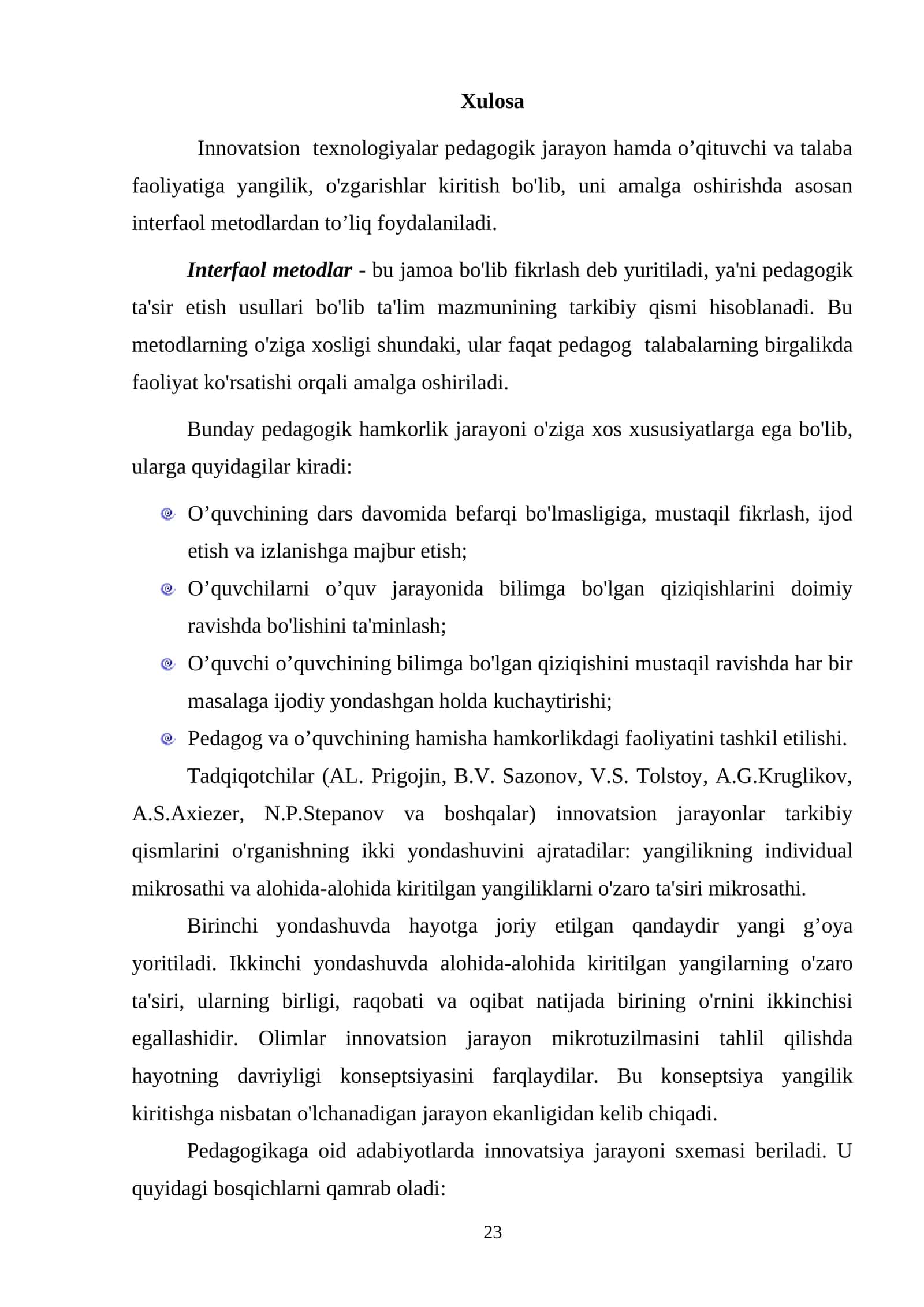 Innovatsion texnologiyalar pedagogik jarayon hamda o’qituvchi va talaba faoliyatiga yangilik, o'zgarishlar 1
