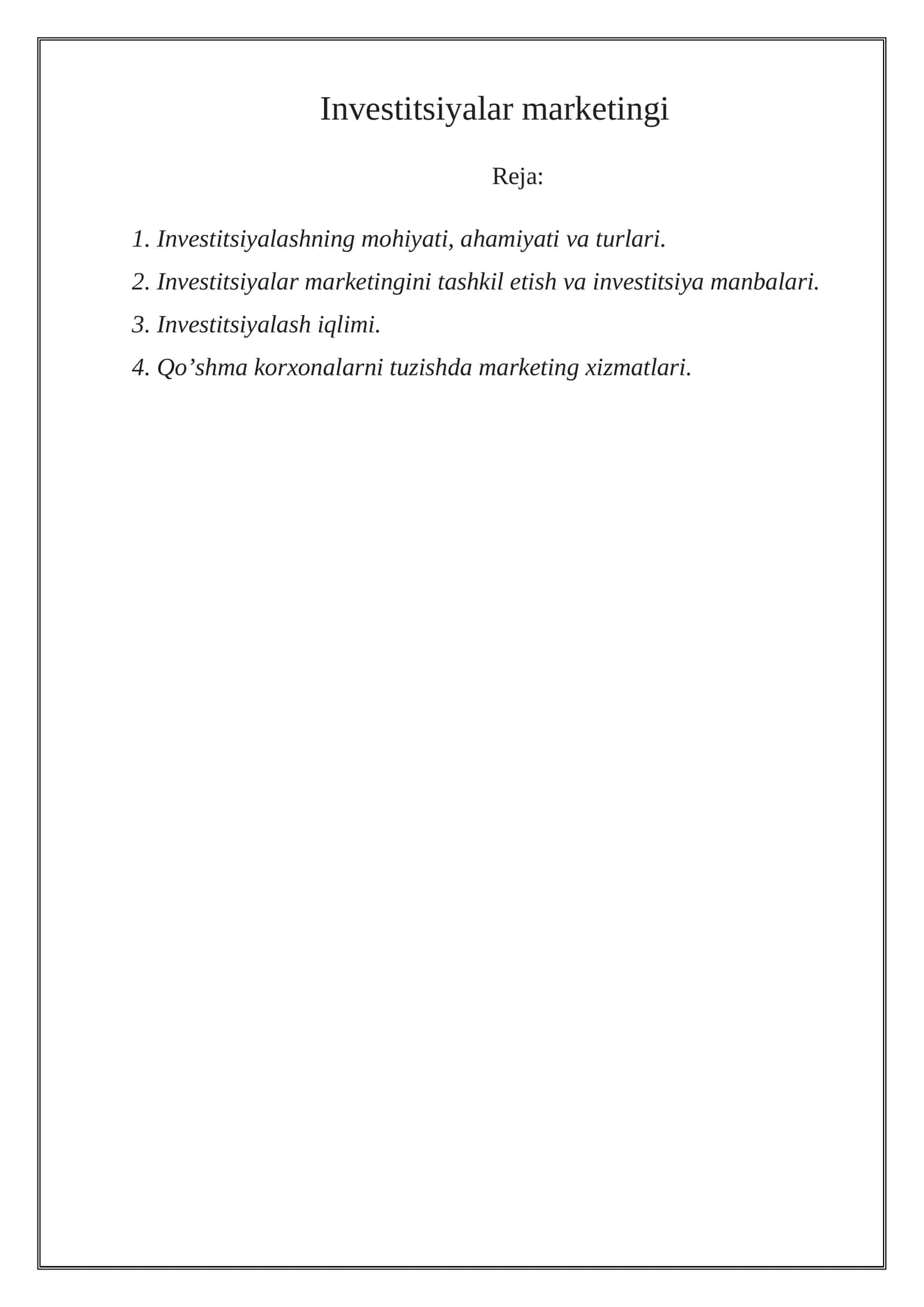 Investitsiyalar marketingi 1