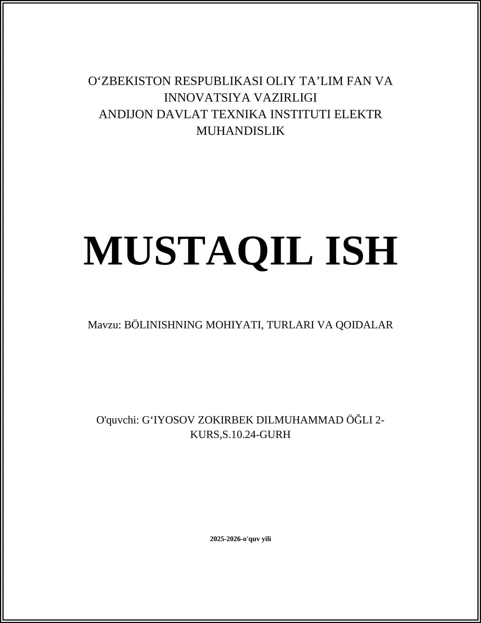 BÖLINISHNING MOHIYATI, TURLARI VA QOIDALAR 1