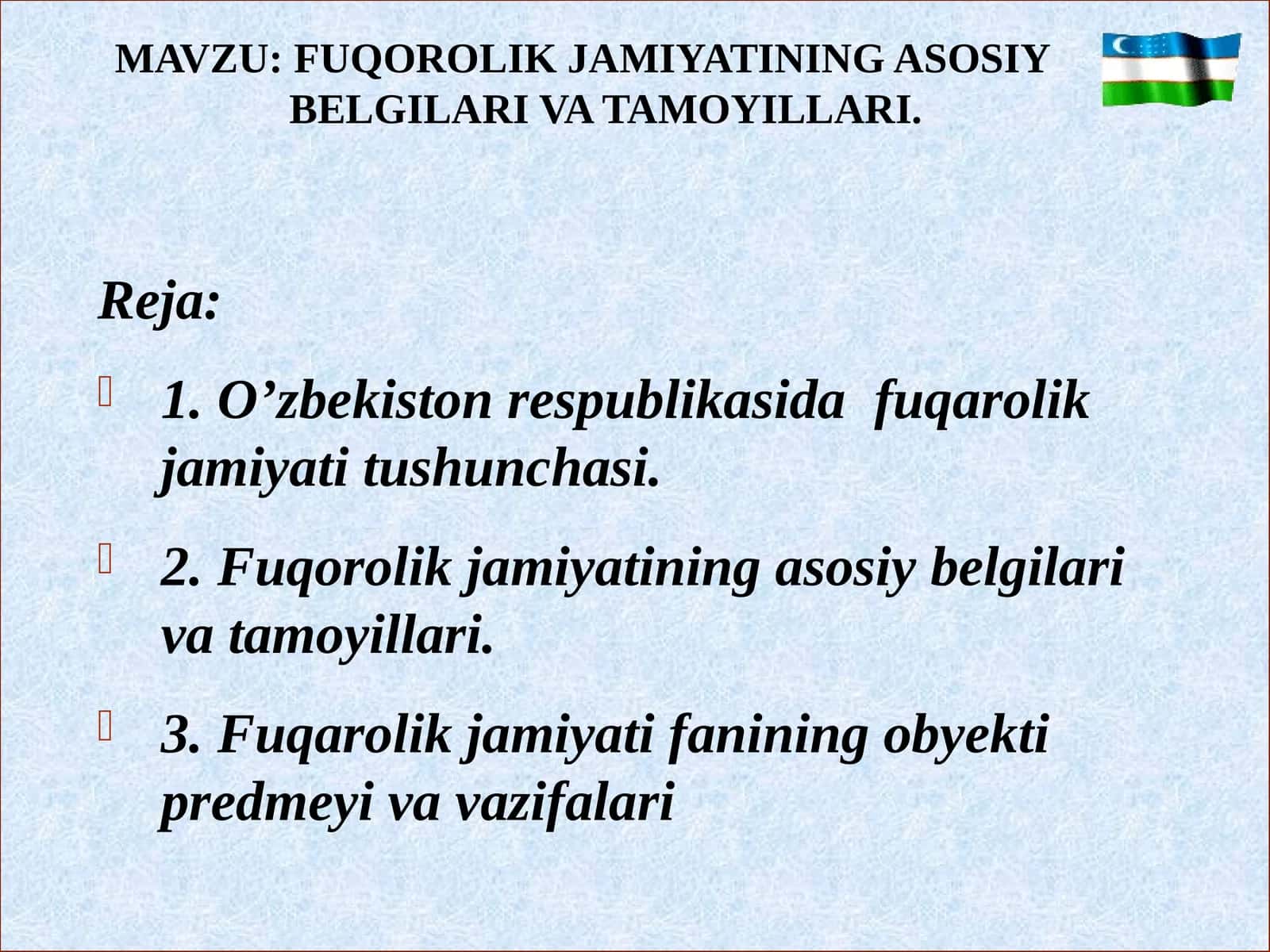 FUQOROLIK JAMIYATINING ASOSIY BELGILARI VA TAMOYILLARI 1