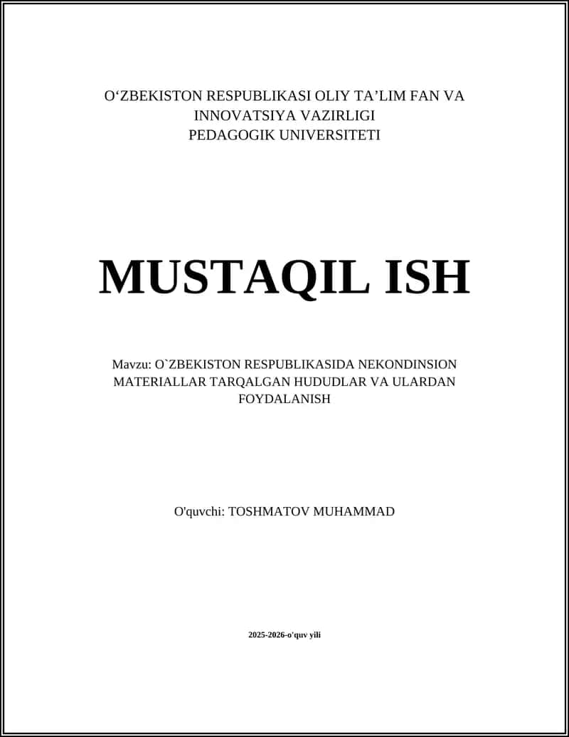 O`ZBEKISTON RESPUBLIKASIDA NEKONDINSION MATERIALLAR TARQALGAN HUDUDLAR VA ULARDAN FOYDALANISH 1