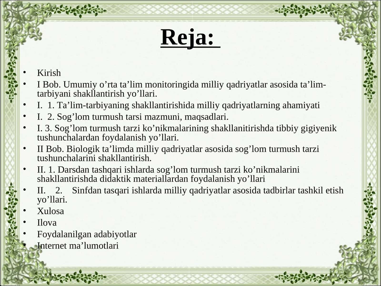 Sog'lom turmush tarzi BMI 1