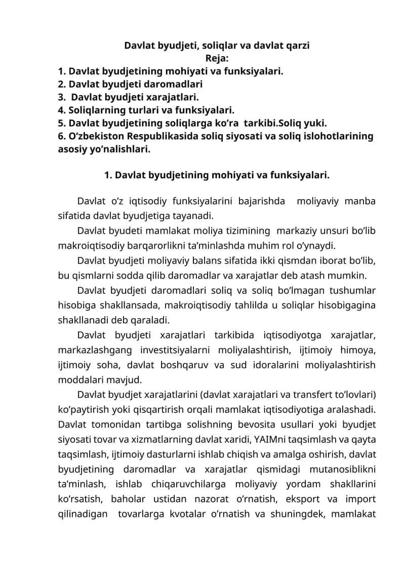 Davlat byudjeti, soliqlar va davlat qarzi 1