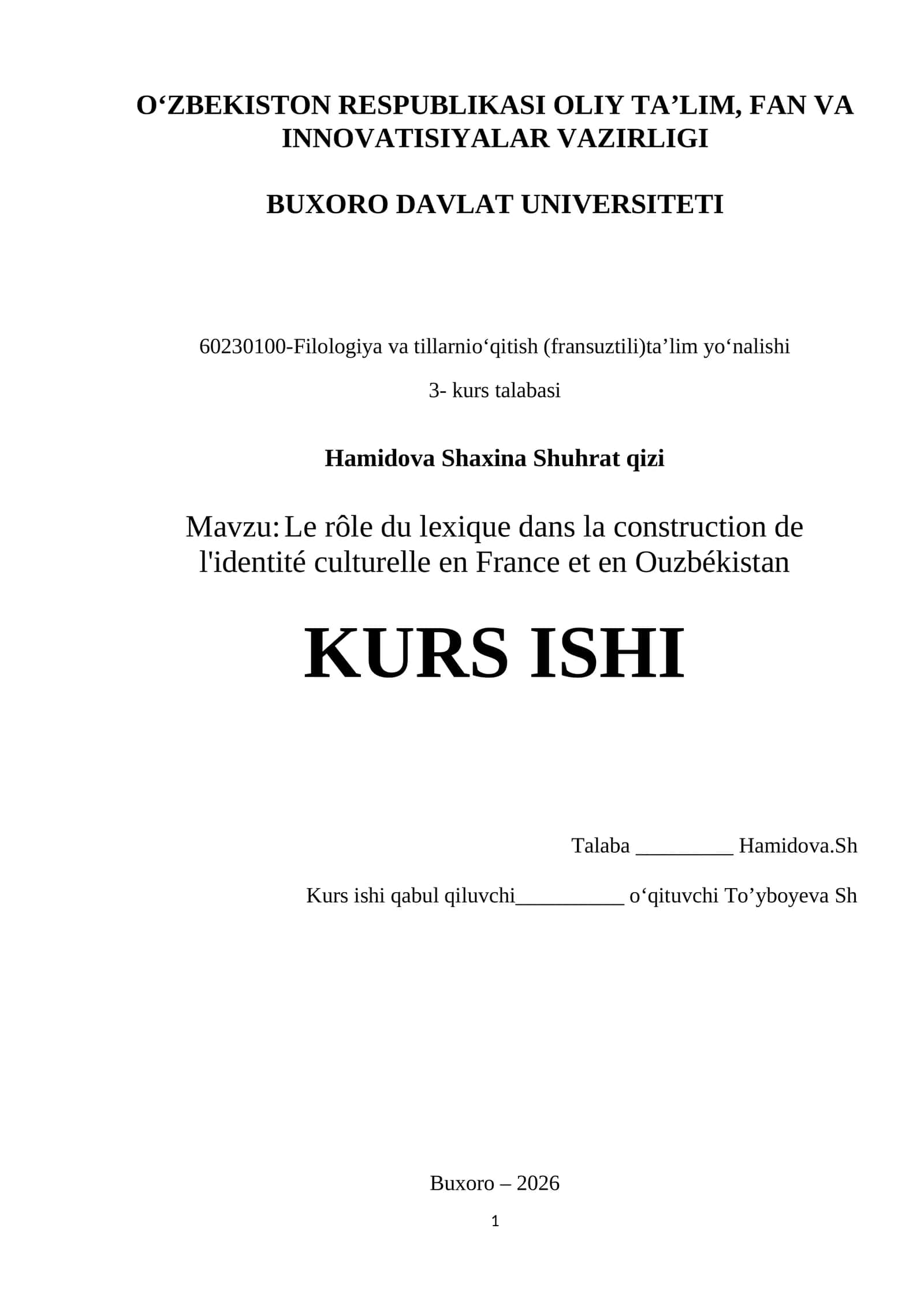 Le rôle du lexique dans la construction de l'identité culturelle en France et en Ouzbékistan 1