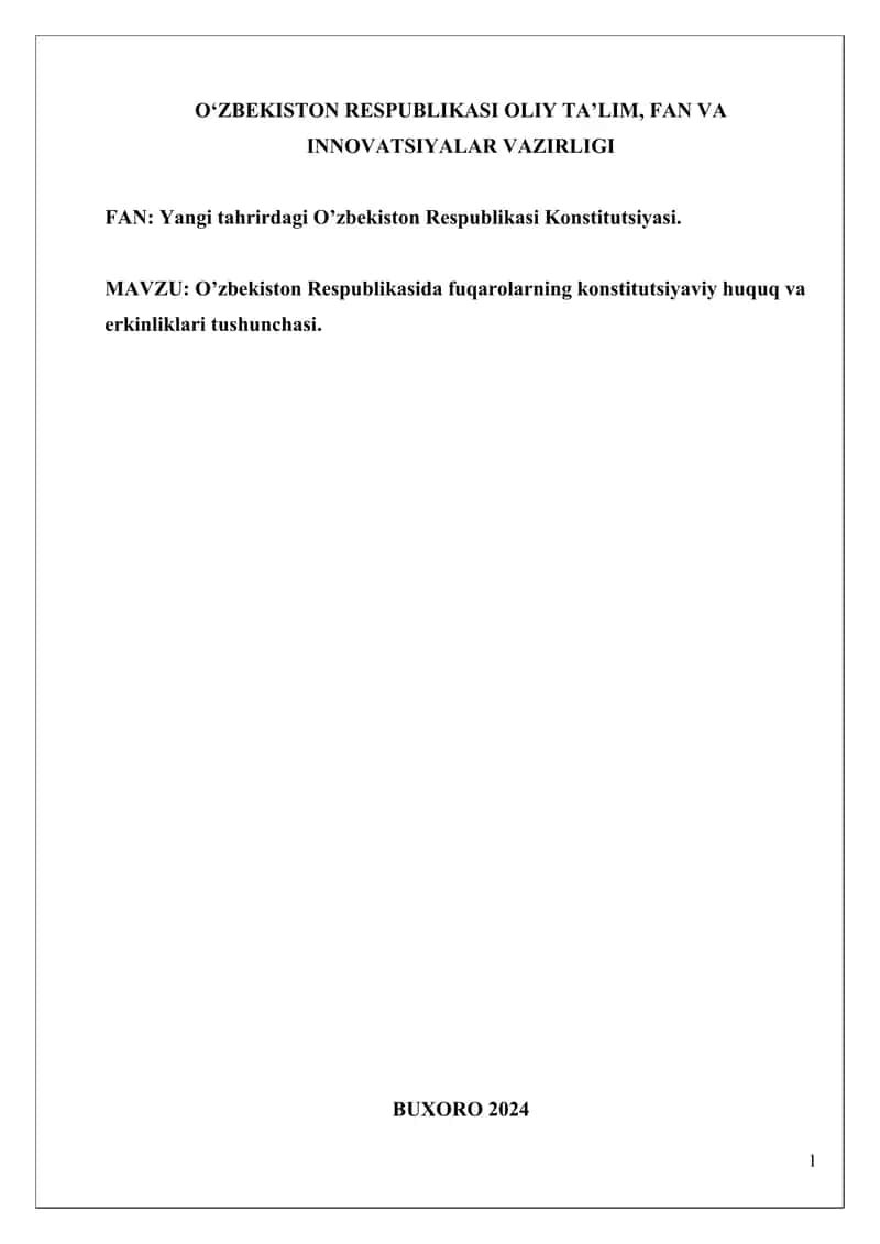 O’zbekiston Respublikasida fuqarolarning konstitutsiyaviy huquq va erkinliklari tushunchasi 1